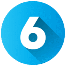 numero seis na cor branca dentro de um circulo azul