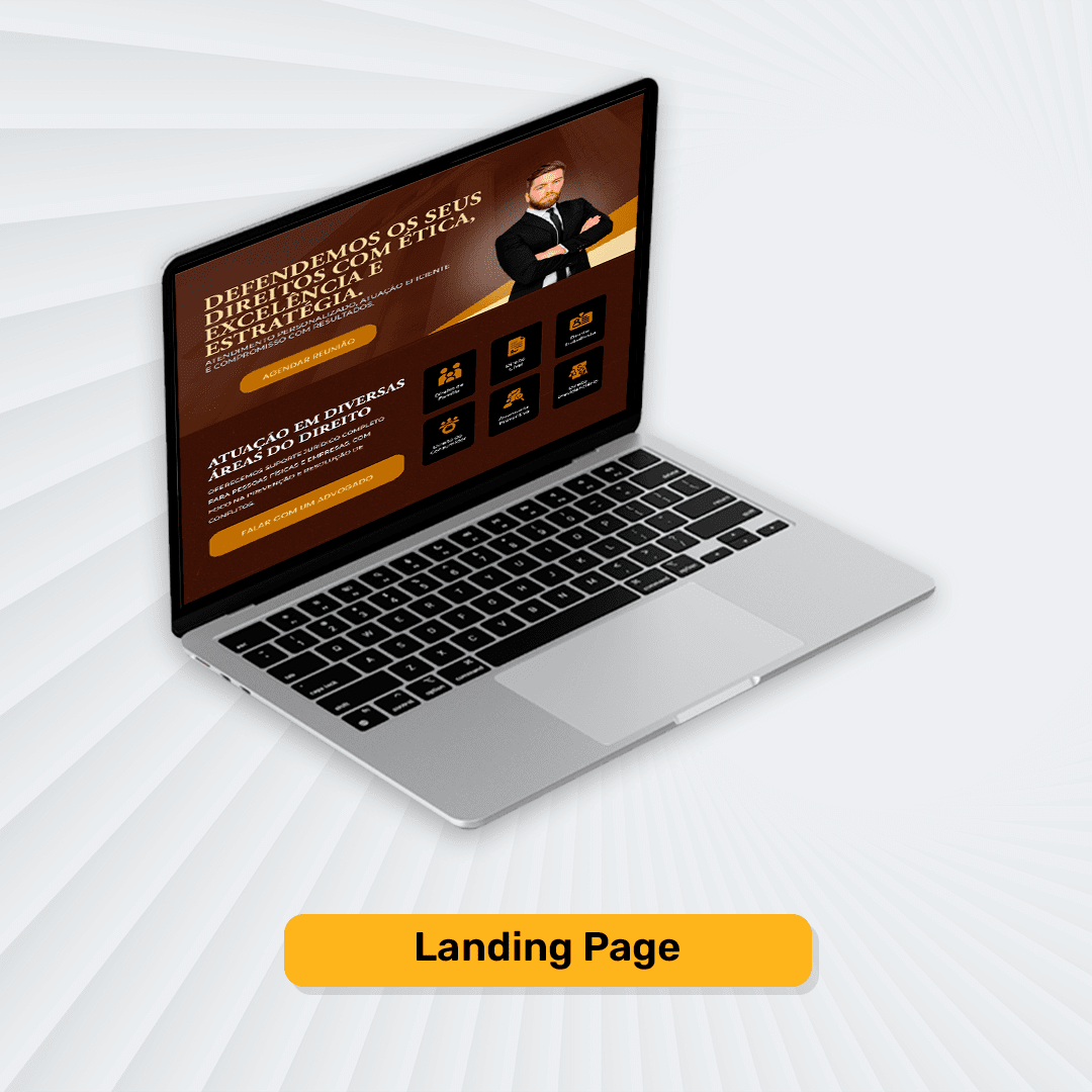 Notebook exibindo uma landing page para escritório de advocacia criada pela web designer rafaella christie