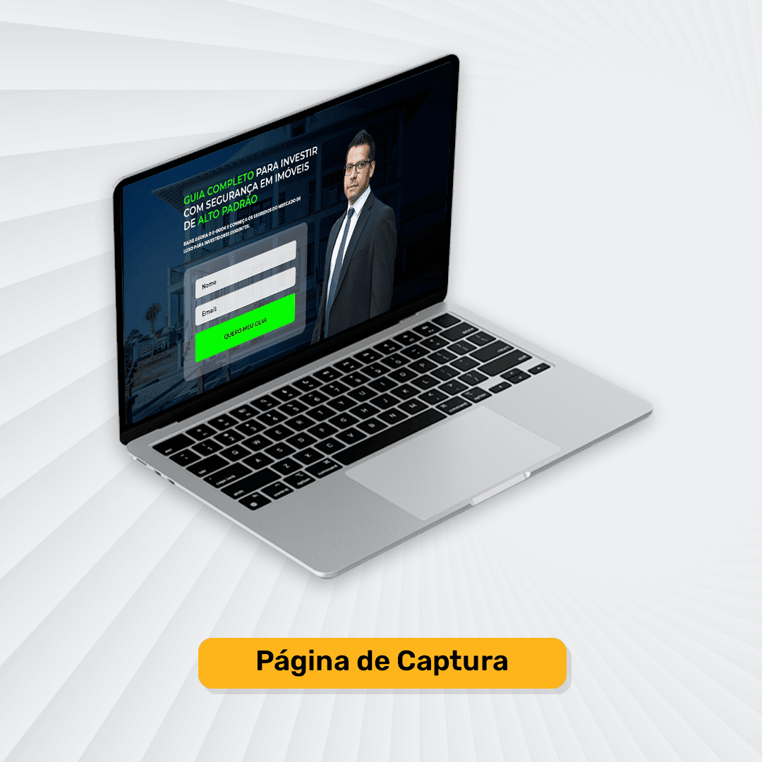 Notebook exibindo uma página de captura de alta conversão para imóveis de alto padrão criada pela web designer rafaella christie