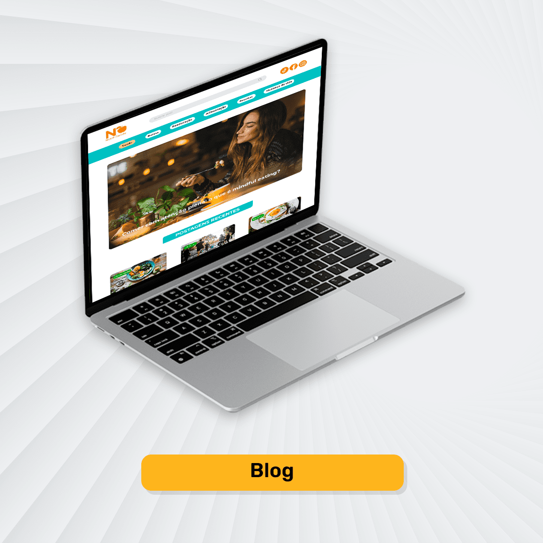 notebook exibindo um site blog de uma nutricionista criado pela web designer Rafaella Christie
